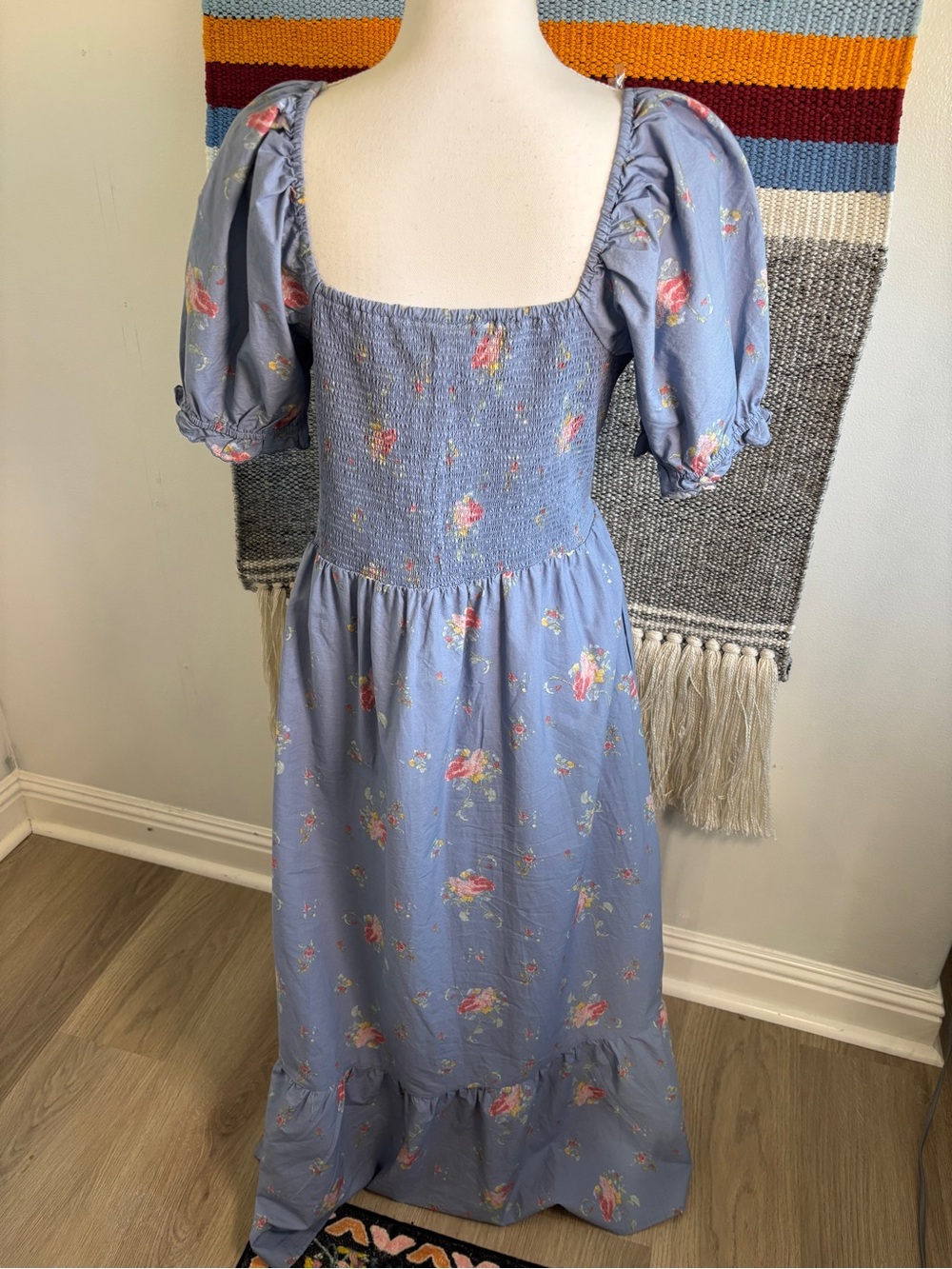 NWT Universal Thread Light Blue Floral Maxi with Smocked Bodice - Picture 3 of 6